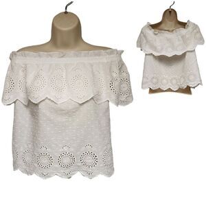 AMERICAN EAGLE OUTFITTERS Women's White Eyelet Off Shoulder Top Size Small